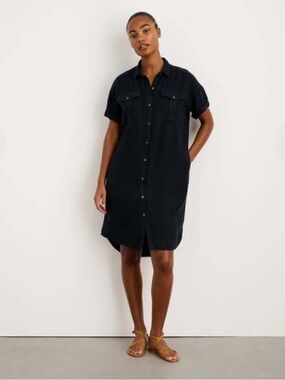 Alex Mill Black Button-Front Navy Linen Shirt Dress, Size XS, EUC